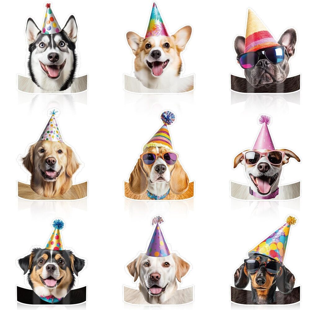8277 27Pcs Dog Theme Birthday Decorations Hat Dog Party Hats with Ropes